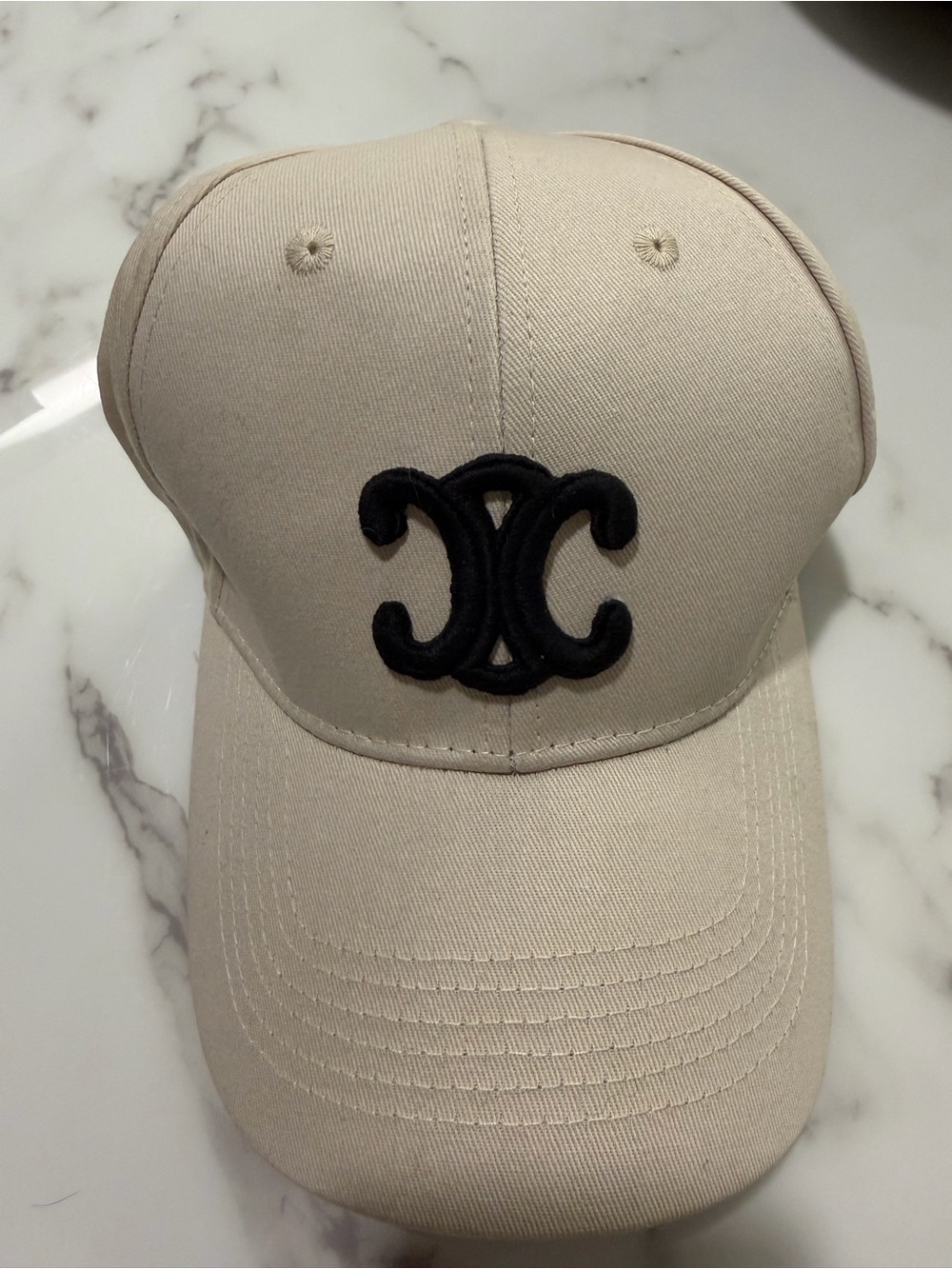 Tan Baseball Cap with Black Embroidered Triomphe Logo